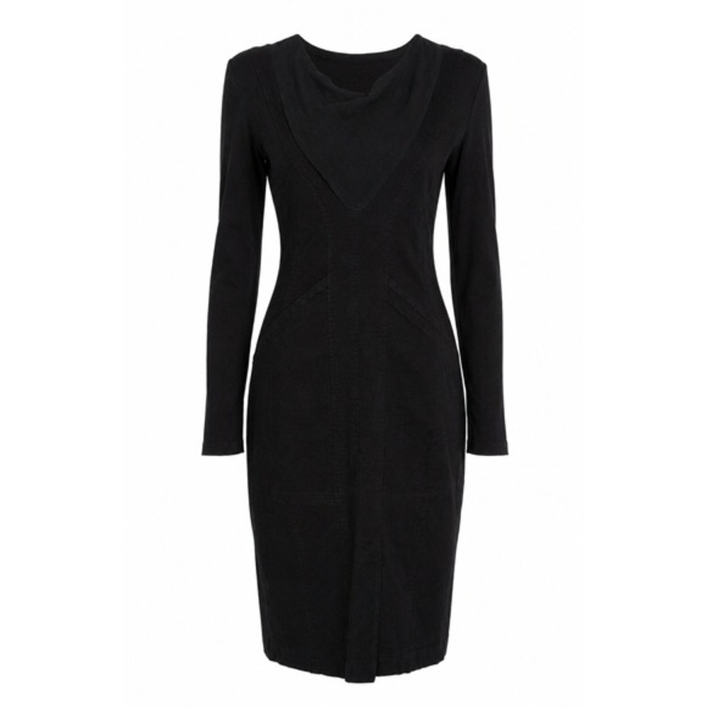 Prairie‎ Underground Black Cowl Neck Long Sleeve Midi Dress Cotton Hemp Blend M